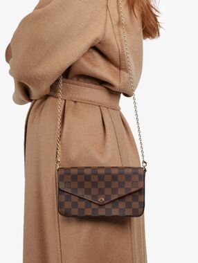 Checkerboard Envelope Crossbody Bag in Brown with Gold Chain